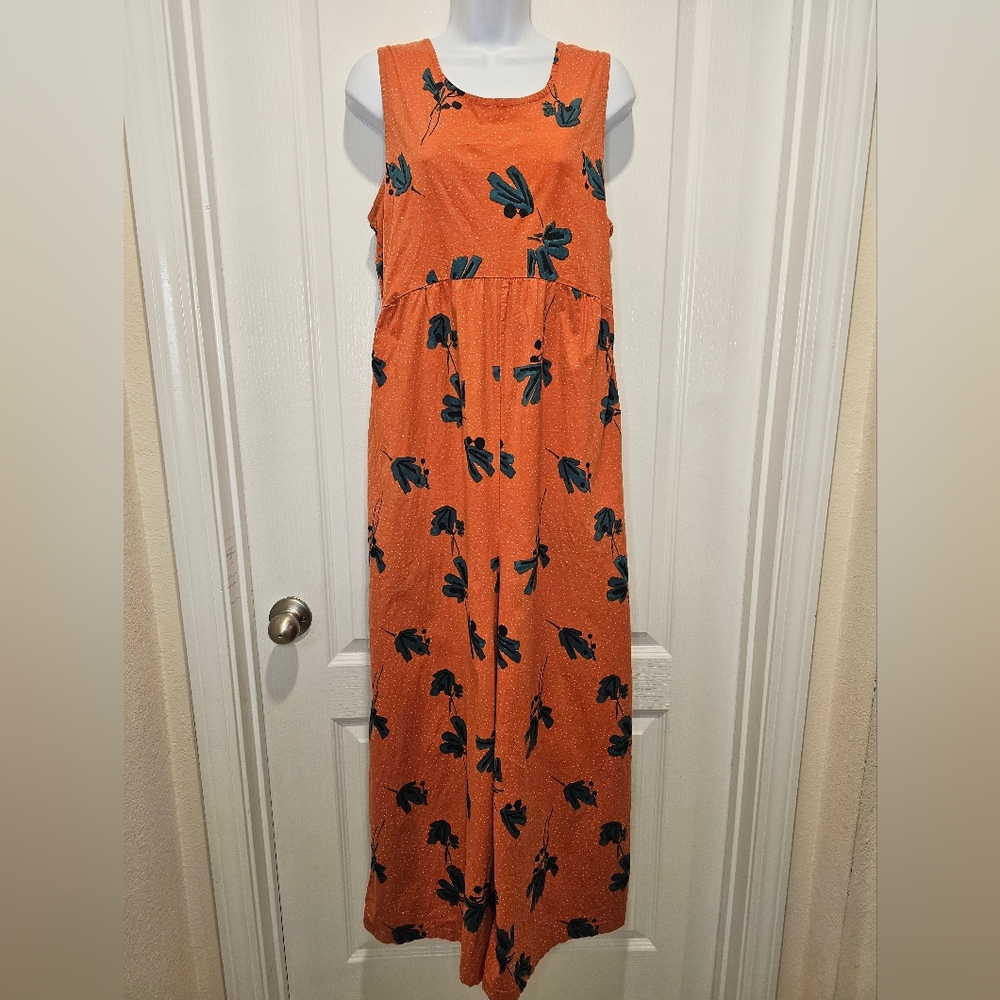 Bel Kazan Wide Leg Sleeveless Jumpsuit in Rust with Black Floral Print